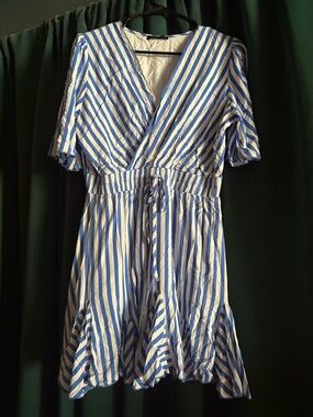 Blue and White Striped Mini Dress - Classic Wrap Style